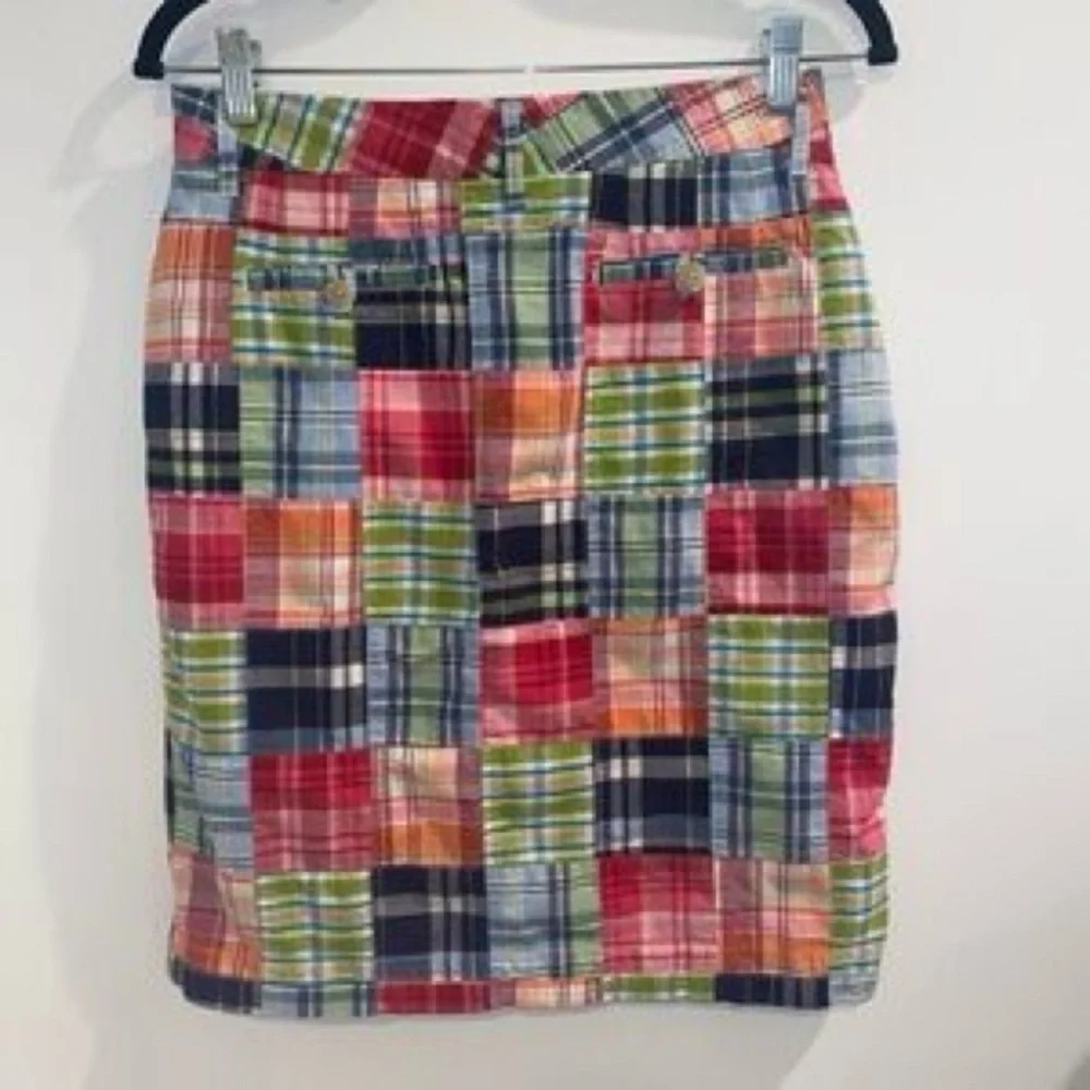 L.L.Bean Favorite Fit Patchwork Madras Plaid Skirt Multicolor Cotton Size 4 - Picture 5 of 12